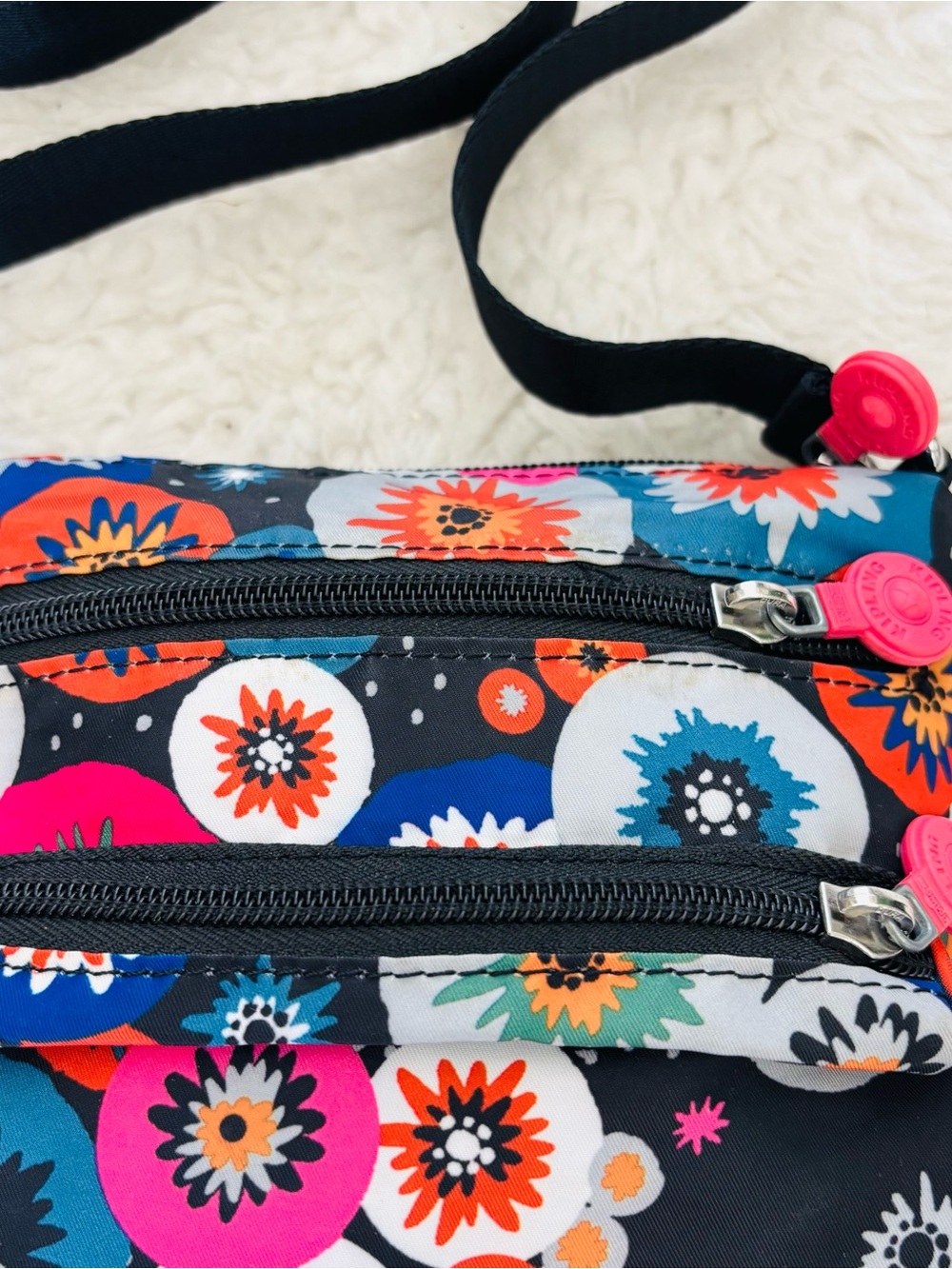Kipling Floral Dot Crossbody Bag in Black, Orange, Pink & Blue size 7”x7”x2” - Picture 11 of 16